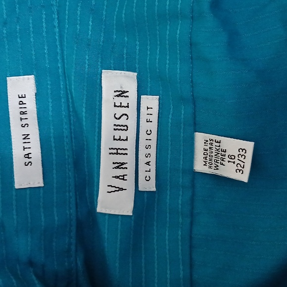 Van Heusen Blue Satin Stripe Shirt Neck 16 - Picture 4 of 8